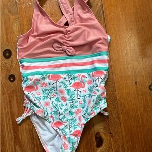 Girls' Pink Flamingo One-Piece Swimsuit with Teal Accents